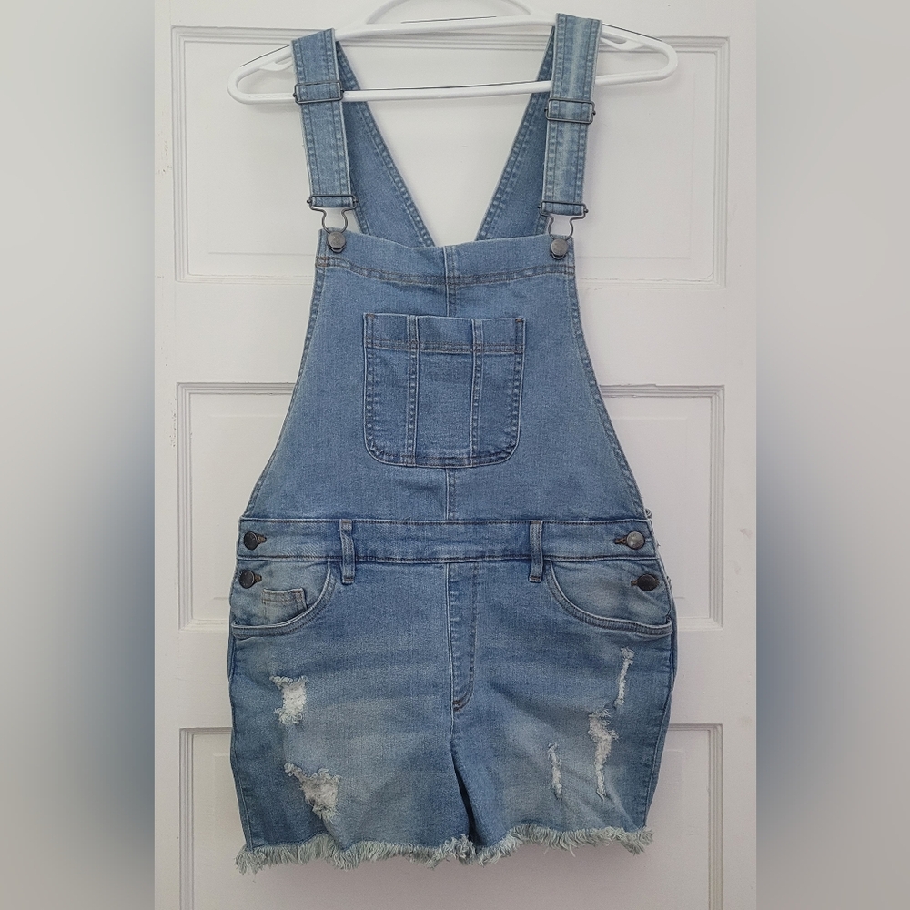 Denim Overalls with Distressed Details